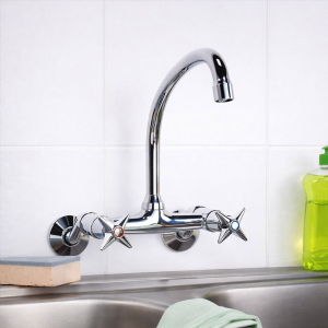 Bri Cross Chrome Top Wall Type Sink Mixer With Extended Legs
