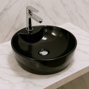 Donald Radius Round Black Matt Counter Top Washbasin - 43cm
