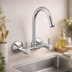 Donald Tokyo Chrome Wall Type Sink Mixer With Extra Long Spout
