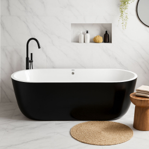 Gravena Como Black & White Free Standing Bathtub In a bathroom