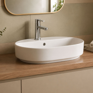 ilife White Oval Counter Top Basin With One Tap Hole - 55X40cm