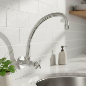 Star Chrome Wall Type Sink Cock With Swivel Spout in Kitchen