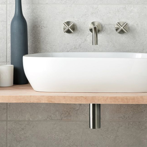 Vado Brushed Nickel Contemporary Round Bottle Trap Mood